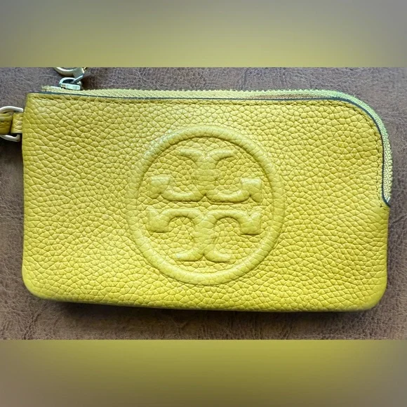 Tory Burch Perry Bombe Zip Card Case Golden Sunset Yellow Leather Wristlet - Picture 3 of 11
